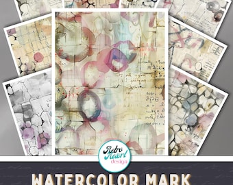 Watercolor Abstract Junk Journal Pages, Digital Printable Paper, Asemic Writing Bundle