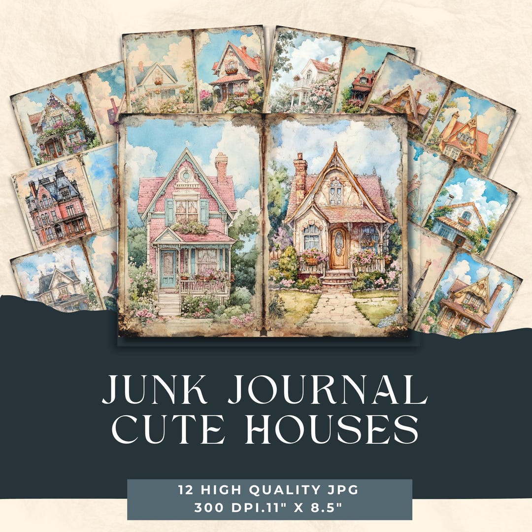 Whimsical Little Houses Junk Journal Pages, Quirky Pages, Scrapbook ...