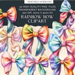 Rainbow Bow Clipart, Rainbow Ribbons, Colorful Bows.Clipart, Coquette Pastel Rainbow Bow Clipart, Rainbow Bow PNG, Cute Coquette Bows PNG,