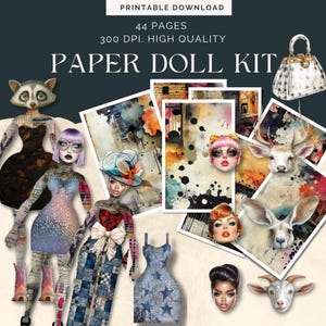 Surreal and whimsical paper doll kit, set of grunge figure clipart, aged vintage papers, perfect for mixed media collage project, paper doll