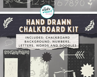 Handgetekende krijtbord clipartset, schoolbordpapier, rustiek krijtontwerp, direct te downloaden