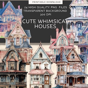 Quirky Whimsical House Clipart, Mixed Media Quirky House Png, Clip Art, Kolorowe domy, Słodkie domy Png, materiały do kolażu, Papierowe rzemiosło
