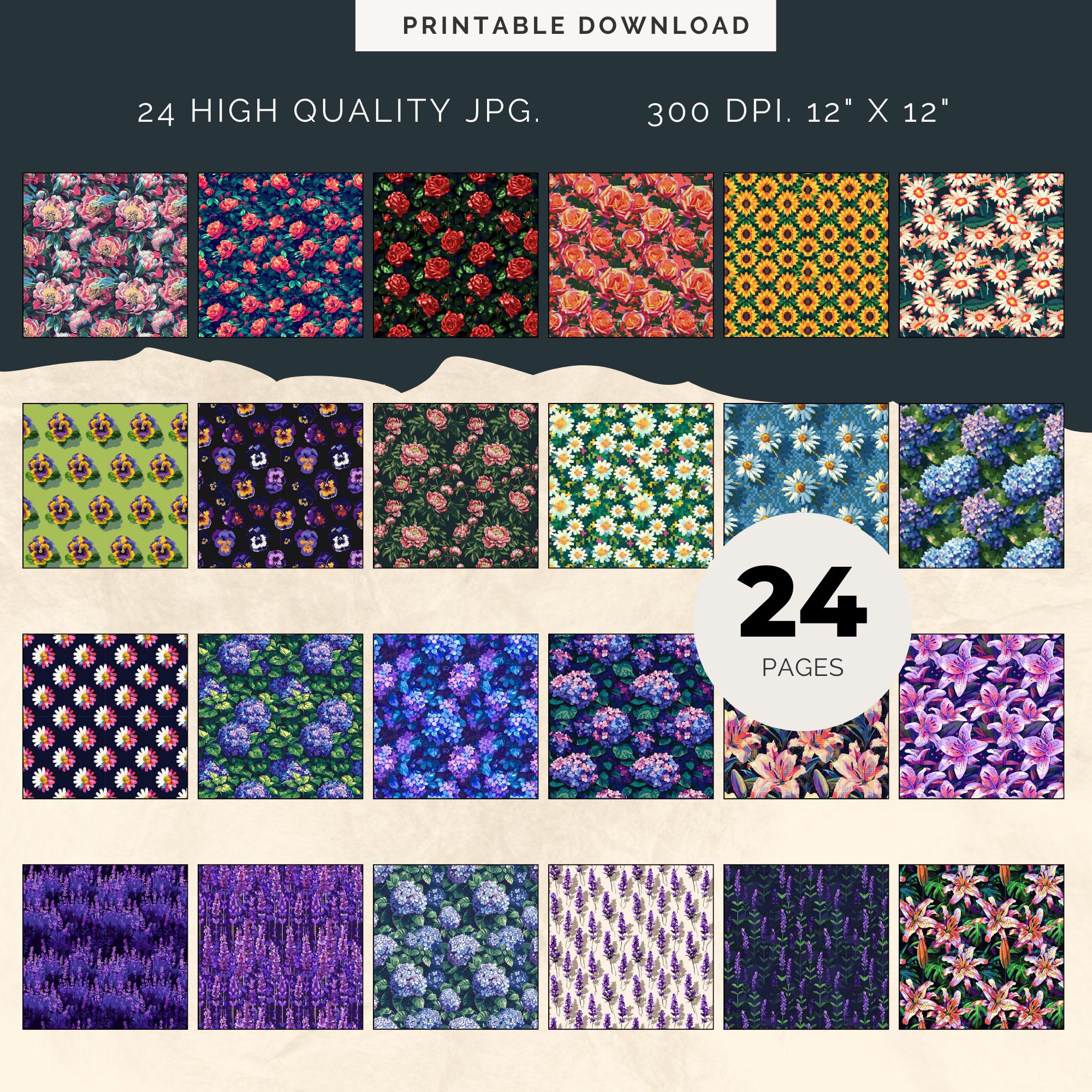 Flowers Seamless Pattern, Pixel Art Floral Pattern Background, Floral ...