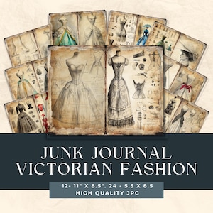 Diario di moda vittoriana, pagine di diario di cucito, carta da ritagli di moda, moda vintage, effimeri da cucito, carta per album di ritagli di moda