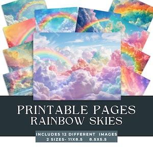 Regenbooghemelachtergronden | Achtergronden voor ongewenste dagboeken | noodlijdende aquarel ephemera | achtergrond met collage van luchtkunst | Beeldende kunstlandschappen