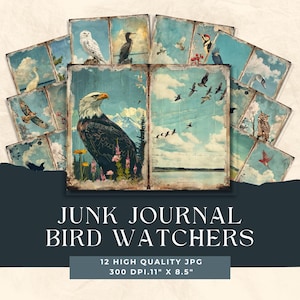Journal des ornithologues amateurs, papiers numériques vintage, papier shabby chic, oiseaux éphémères, image de haute qualité, téléchargement immédiat, oiseaux de scrapbooking