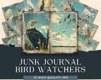 Diario de aves, Papeles digitales vintage, Papel shabby chic, Efímeras de aves, Imagen de alta calidad, DESCARGA INSTANTÁNEA, Álbum de recortes de aves