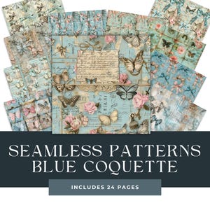 Coquette Blue Digital Paper | Seamless | Shabby Chic | Printable Paper | Junk journal | Scrapbook Paper|  Blue coquette | texture paper