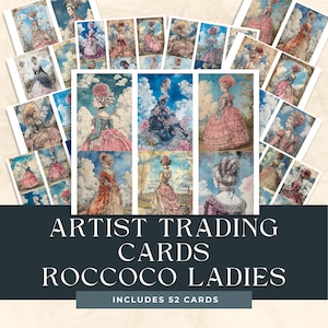 ロココ調レディースATC、ビクトリア朝の女性、ジャンクジャーナルのクリップアート、ビクトリア朝のファッション、ヴィンテージドレスを着た女性、私室のクリップアート、商用利用