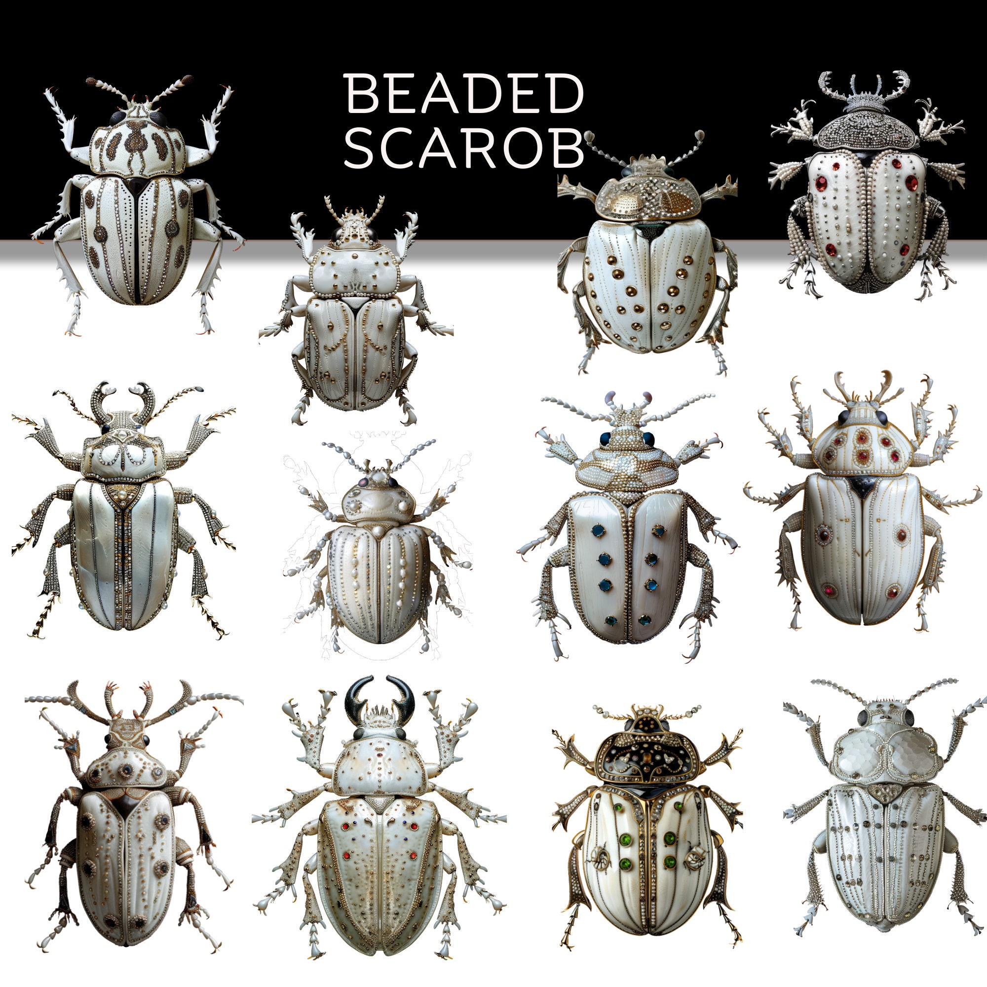 Primitive Bug Beaded Scarab Clipart | High-resolution Insect PNG (digital Download ...