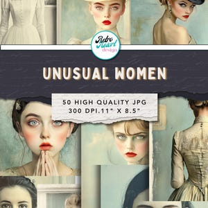 UNUSUAL WOMEN portraits: 52 portrait collage faces, Peculiar poses, 3 sizes