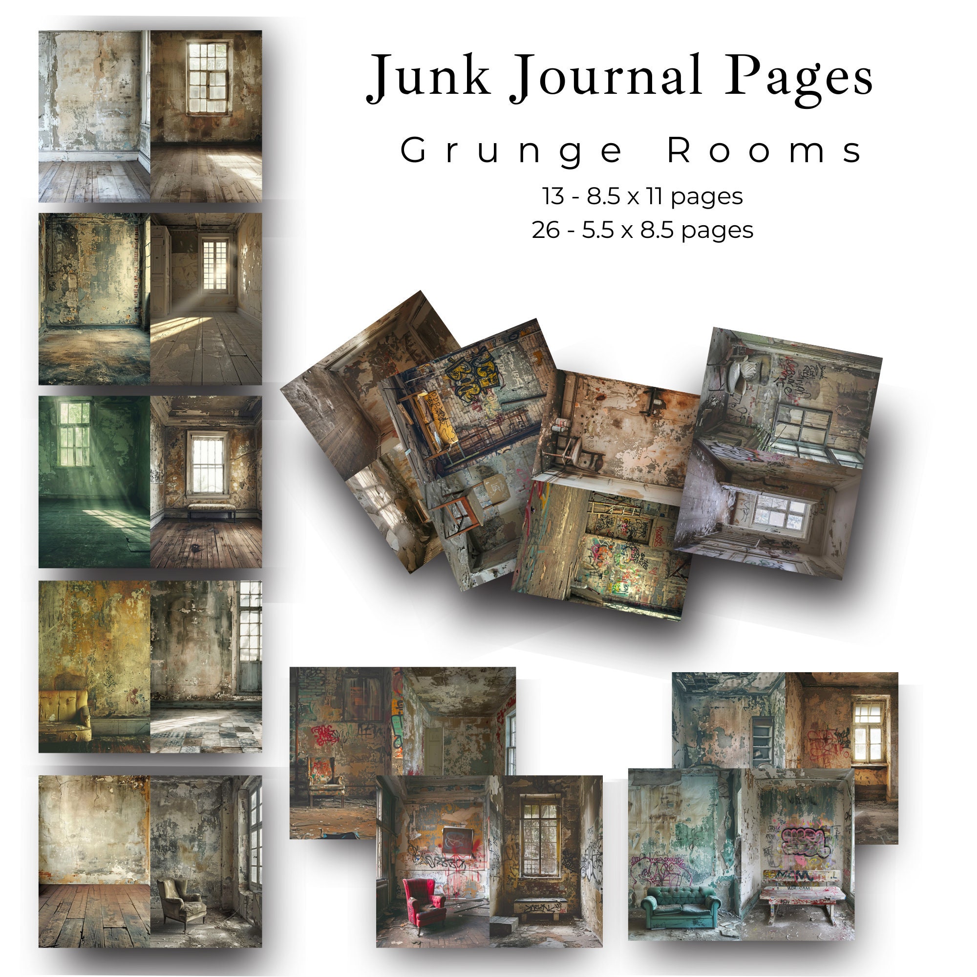 Shabby Rooms Background Pages Printable Papers junk Journaling Shabby ...