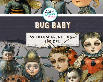 Clipart Bug Baby, 59 transparante afbeeldingen, digitale download, commercieel gebruik