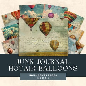 Heißluftballon Notizbuch | Landschaft Clip Art | junk journal |Papierhandwerk, Kommerzielle Nutzung |Collage |Digitaler Download | Druckbare Hot Air