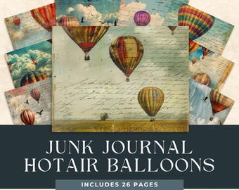 Diário de Arte com Balão de Ar Quente | Clipart em Aquarela (Download Digital)