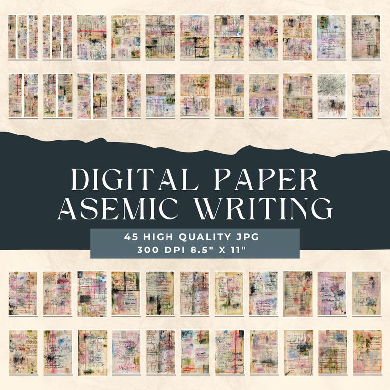 Asemic Writing Sketches, Background Papers, Printable Collage Supply ...
