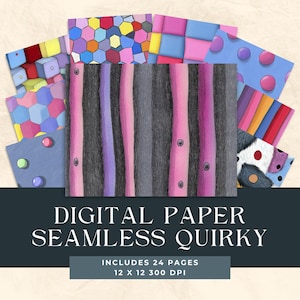 Quirky Seamless Digital Paper, Cute Printable paper, Summer ditsy Scrapbook Paper, striped Backgrounds, fun peculiar Patterns, collage art