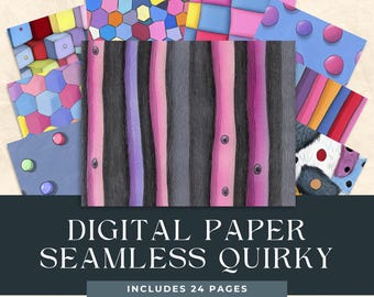 Quirky Seamless Digital Paper, Cute Printable paper, Summer ditsy Scrapbook Paper, striped Backgrounds, fun peculiar Patterns, collage art