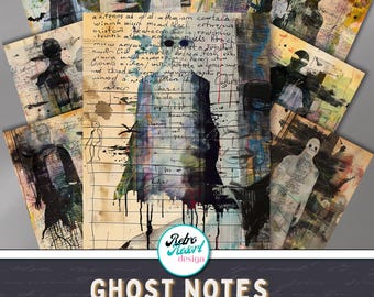 Printbare pagina's voor een 'ghost junk journal', 'Ghost Notes' kunst, etherische sepiatinten, digitale download