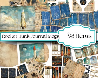 Rocket Junk Journal Kit, Vintage Space Ephemera (95 Digital Elements)