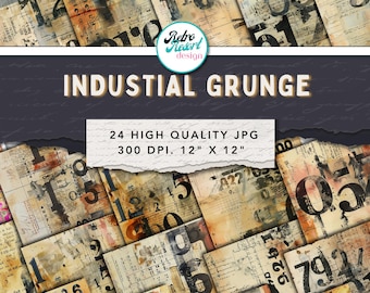 Industrial Grunge Paper: Numbered Ephemera, Steampunk Textures (Digital Download)