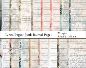 Lined Journal Pages | Digital Download | Junk Journal Kit | Digital Paper | Collage Sheet | Printable Shabby Pages | Commercial Use