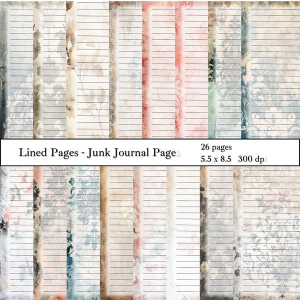 Lined Journal Pages | Digital Download | Junk Journal Kit | Digital Paper | Collage Sheet | Printable Shabby Pages | Commercial Use
