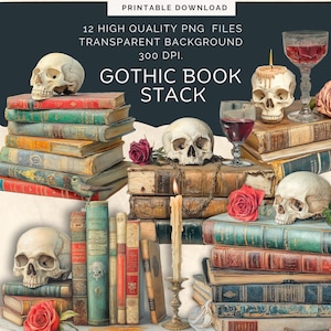 Gothic Old Books | Junk Journal ephemera | book and skull PNG |  Classic Books | Old Gothic Books | Journal Scrapbook | Dark Academia