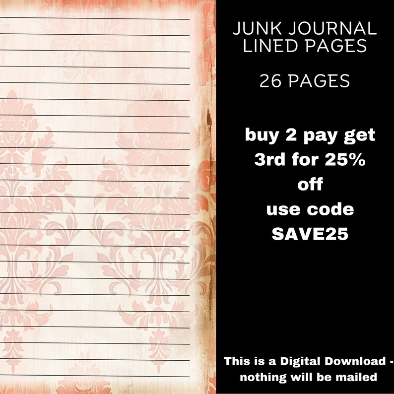Lined Journal Pages Digital Download Junk Journal Kit Digital Paper