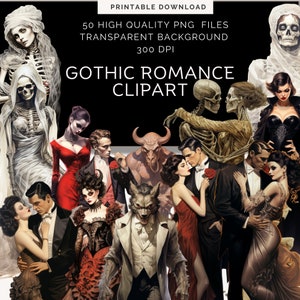 Gotische romantiek clipart | gotische papieren pop | romantiek clipart | trouwkaarten | weerwolven, vampiersskeletten| halloween | eigenaardige mensen