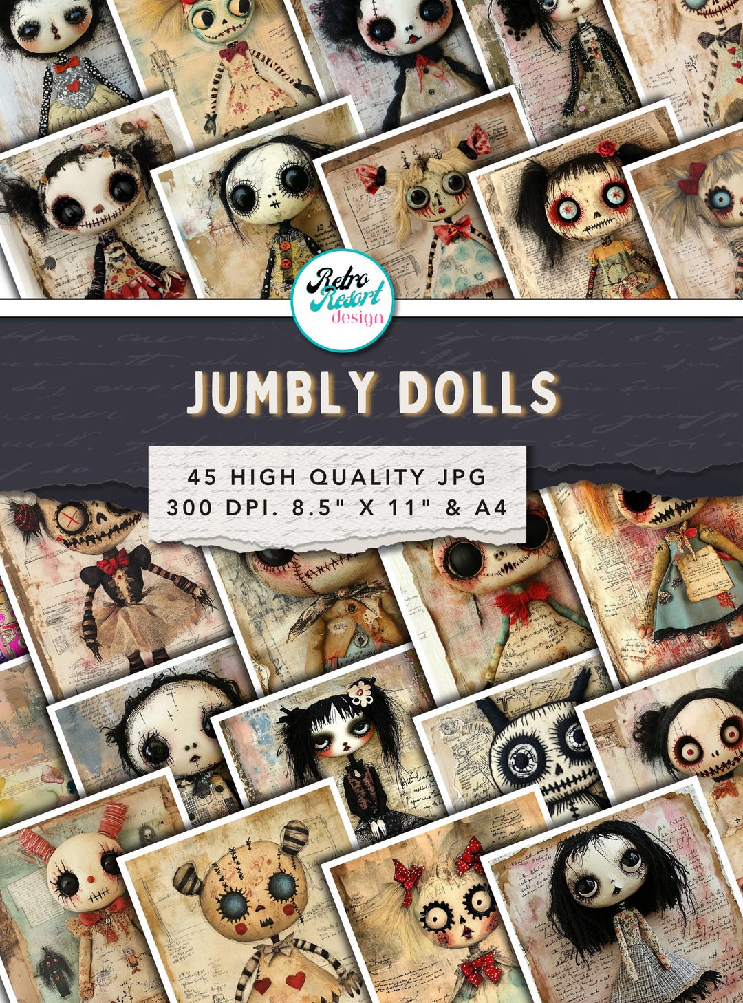 Jumbly Dolls Digital Journal Kit, 24 Unique Pages 4 Sizes, 8.5 X 11 A4 ...