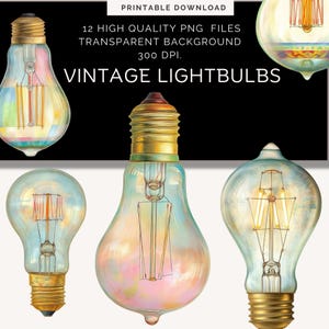 Lâmpadas Vintage | efêmeras de diário de lixo | gráficos de convite | Fussy Cut | Folhas de colagem | Png transparente | uso comercial | álbum de recortes