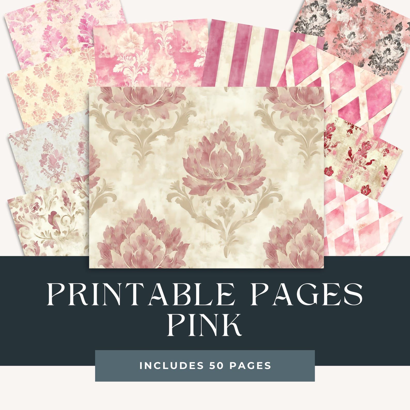 Pink Patterned A4 File Pretty Pink Paper | 50 Sheets | Mega Bundle | Damask Pattern, Stripes ...