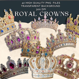 Royal Crown Clipart, princess crown, King crown, transparent background, high quality, PNG images, collage supplies, Scrapbook Gold Crown
