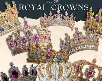Royal Crown Clipart, princess crown, King crown, transparent background, high quality, PNG images, collage supplies, Scrapbook Gold Crown