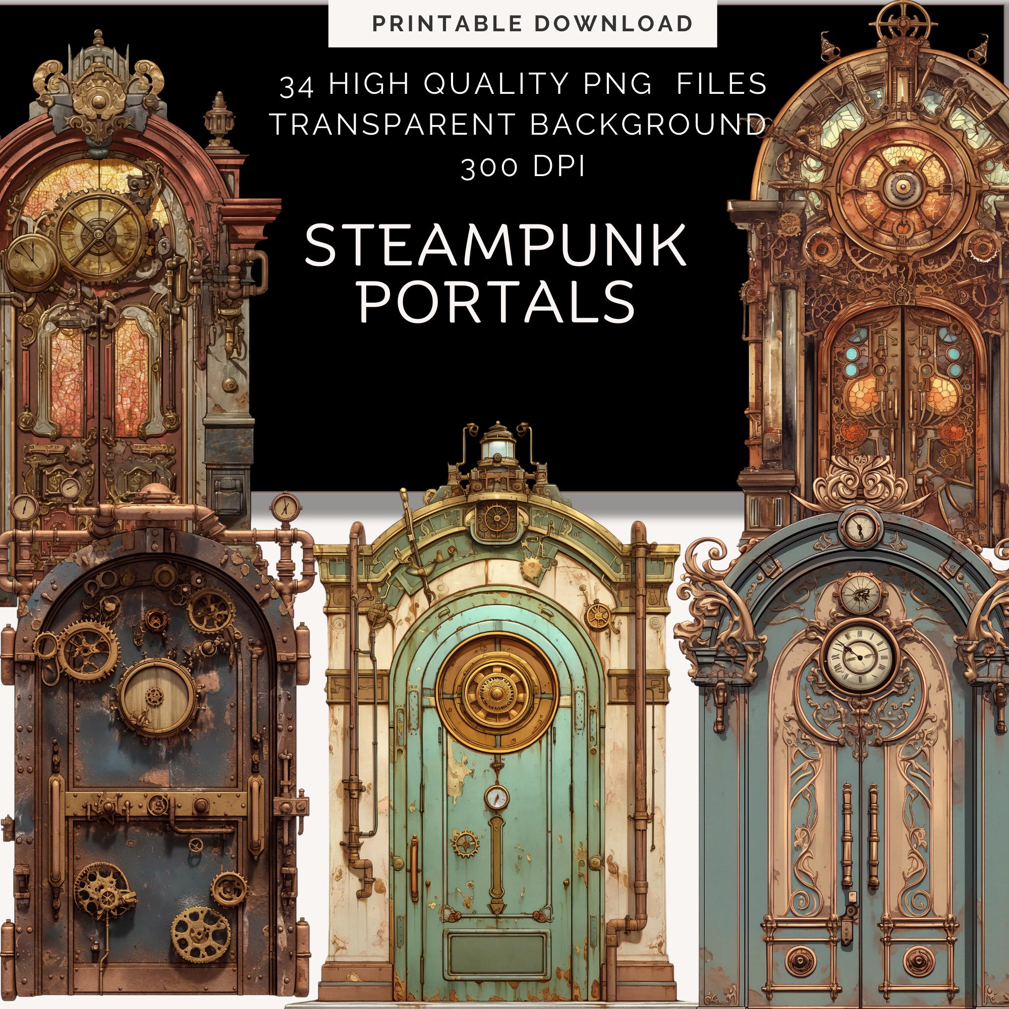 34 Steampunk portal Clipart, Old Doors, Printable  clipart, High Quality PNG, Digital download, junk journals, vintage emphera, Altered art