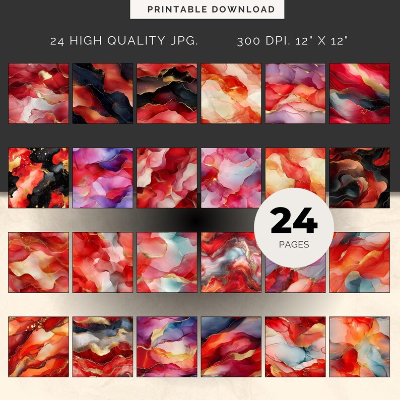 Red Alcohol Ink Digital Paper, Red Colors Gradient, Water Colour ...