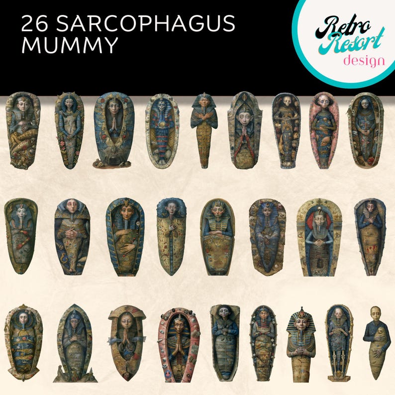 Whimsical sarcophagus mummy, Fussy Cut | peculiar, creepy People Ephemera,egyptian collage supplies, scrapbooking, creative art card making