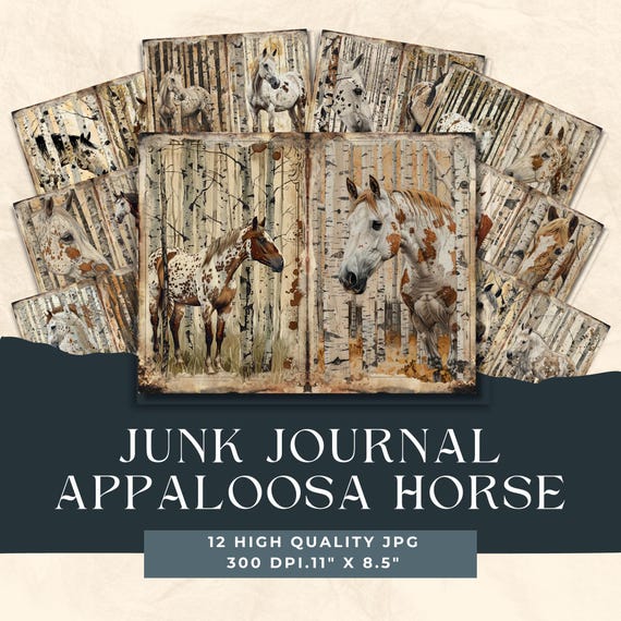 Horse Junk Journal Pages, Appaloose horse journal, Animal Printable Scrapbooking Pages, Vintage Junk Journal, Farm Ephemera, commercial use