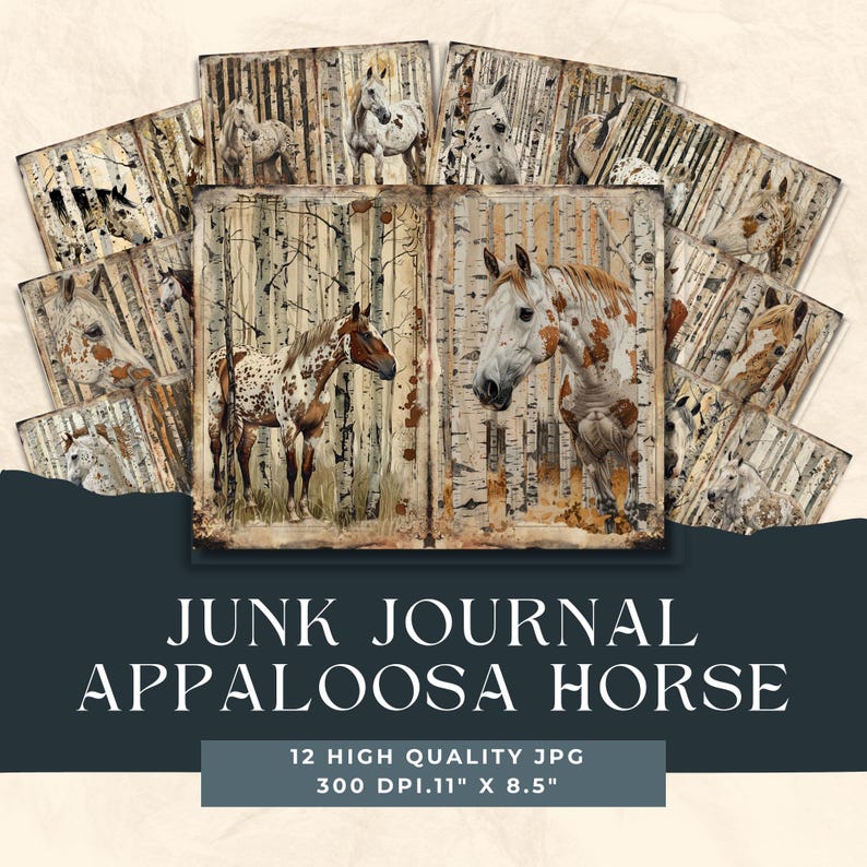 Horse Junk Journal Pages, appaloose horse journal, Animal Printable Scrapbooking Pages, Vintage Junk Journal, Farm Ephemera, commercial use