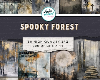 Spooky Forest digitale papierpakket, 50 JPG, 8,5x11 inch, donkere scrapbookachtergronden