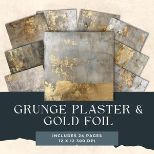 Carta in gesso grunge e oro / Carta con texture anticata / Carta con texture consumata / Carta per scrapbooking stampabile / Carta digitale oro antico / Carta rustica