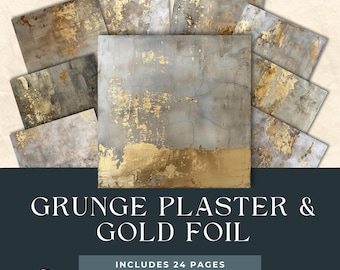 Grunge plaster and Gold Paper | Distressed Textured | Worn Texture Paper | Printable Scrapbook Paper | Antique Gold Digital Paper | Rustic
