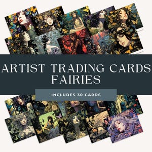 Cartes à collectionner artiste fée | Articles éphémères pour le journal indésirable | ATC unique | Éphémères féeriques | Fabrication de cartes ATC | noyau de fées | fée imprimable | conte de fées
