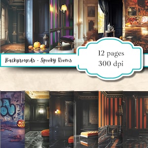 Fondo de habitación espeluznante, escena de casa abandonada oscura, fondo de Halloween, papeles de diario embrujados, páginas de estudio nocturno, superposición de Photoshop