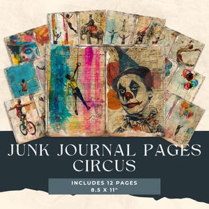 Papiers pour le journal Circus, éphémères de cirque vintage, papier numérique imprimable, pages de Junk Journal, fournitures uniques pour scrapbooking, feuille de collage
