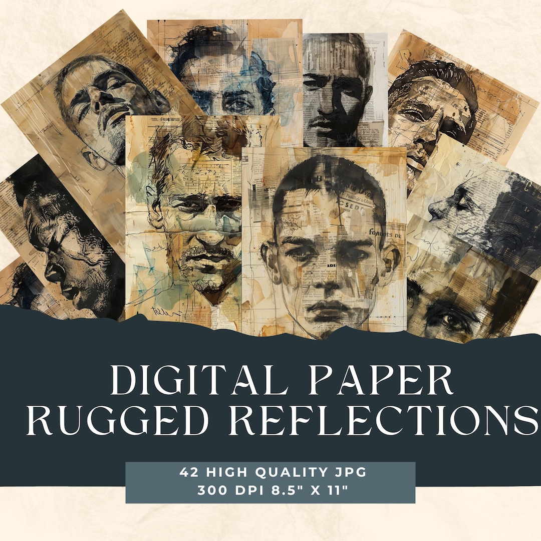 Rugged Reflections: Mixed Media Collage Mens Faces, Grunge Junk Journal ...
