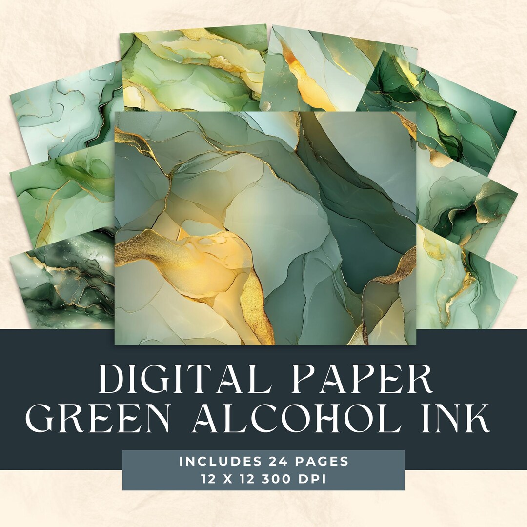 Green Alcohol Ink Digital Paper, Green Colors Gradient, Water Colour ...