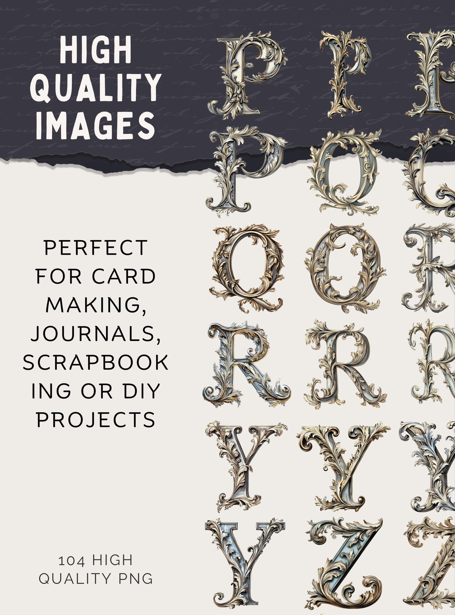 Rococo Script Font Baroque Letter Clipart: Vintage Monogram Font, Rococo Alphabet (PNG ...
