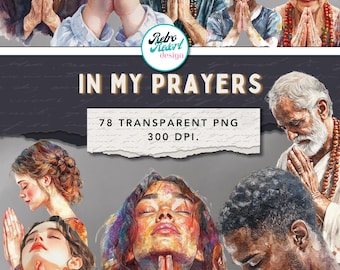 People praying: 78 transparent png's, pdf with 3 sizes, instant download, commercial use
